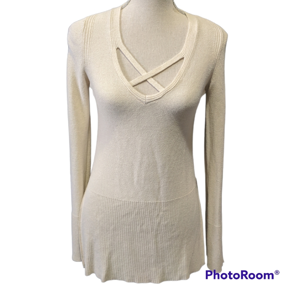 Free People Criss cross Long Sleeve High-Low Tunic Sweater Ivory XS